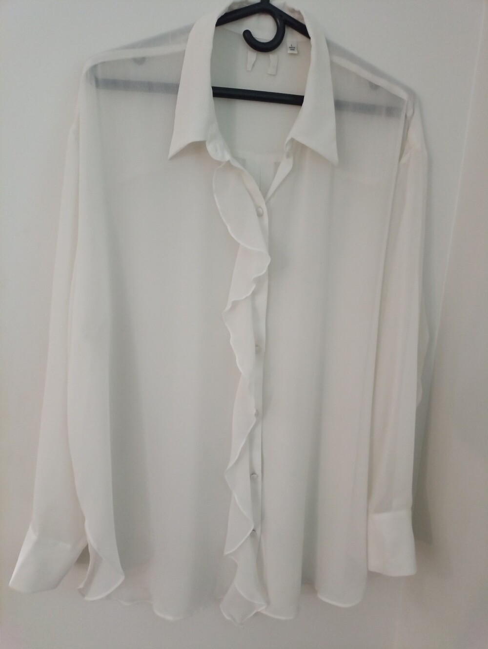 Wilfred Sheer Button-Down Blouse – Soft Ivory with Feminine Frill Detail Size L